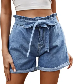 Womens Baggy Denim Short Summer 2025 High Waisted Drawstring Stretch Trendy Casual Teen Girls Jean Shorts Plus Size