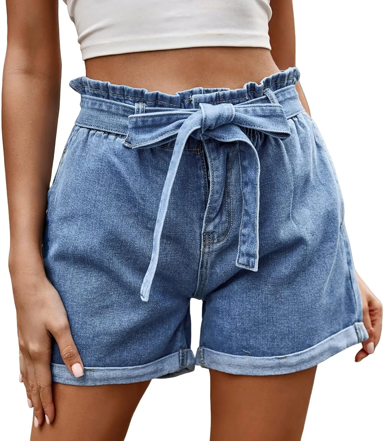 Womens Baggy Denim Short Summer 2025 High Waisted Drawstring Stretch Trendy Casual Teen Girls Jean Shorts Plus Size