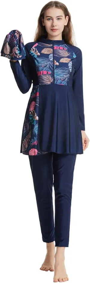 Womens Burkini Swimsuits Muslim Modest Swimwear Islamic Full Body Swimming Top Pants Hijab Long Sleeve Rash Guard