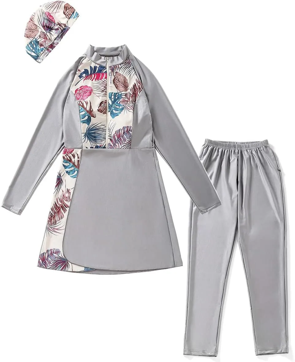 Womens Burkini Swimsuits Muslim Modest Swimwear Islamic Full Body Swimming Top Pants Hijab Long Sleeve Rash Guard
