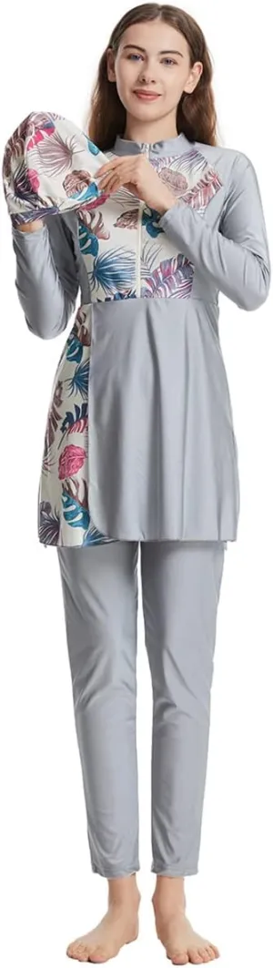 Womens Burkini Swimsuits Muslim Modest Swimwear Islamic Full Body Swimming Top Pants Hijab Long Sleeve Rash Guard