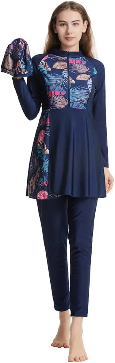 Womens Burkini Swimsuits Muslim Modest Swimwear Islamic Full Body Swimming Top Pants Hijab Long Sleeve Rash Guard