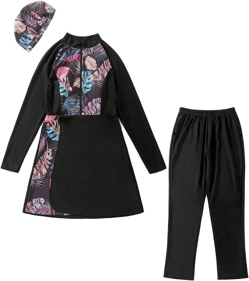 Womens Burkini Swimsuits Muslim Modest Swimwear Islamic Full Body Swimming Top Pants Hijab Long Sleeve Rash Guard