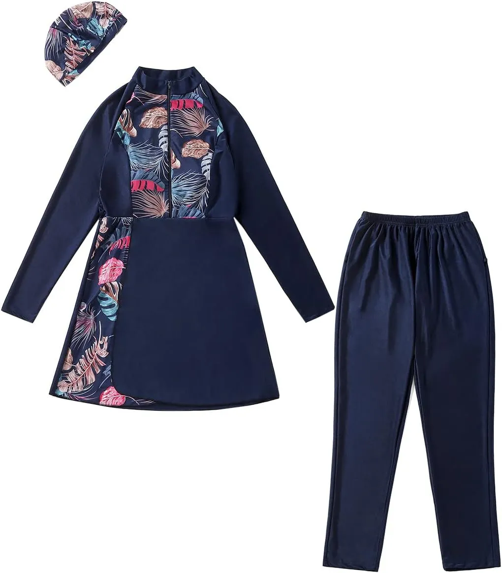 Womens Burkini Swimsuits Muslim Modest Swimwear Islamic Full Body Swimming Top Pants Hijab Long Sleeve Rash Guard