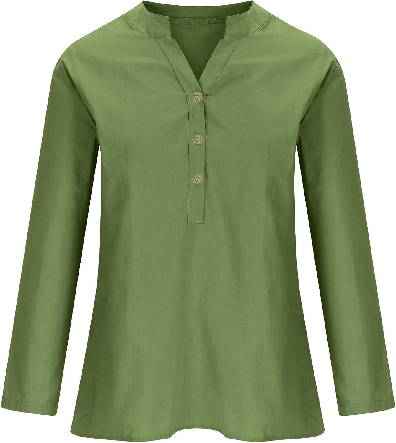 Womens Cotton Button Down Shirt Work Office Long Sleeve Crew Neck Basic Simple T Shirts Tee
