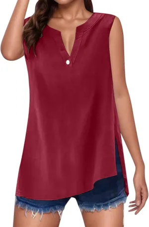 Women's Cotton Linen Tops Breathable V-Neck Tunic Tank with Buttons for ​​Summer ​​Beach/Office/Weekend Outfits​