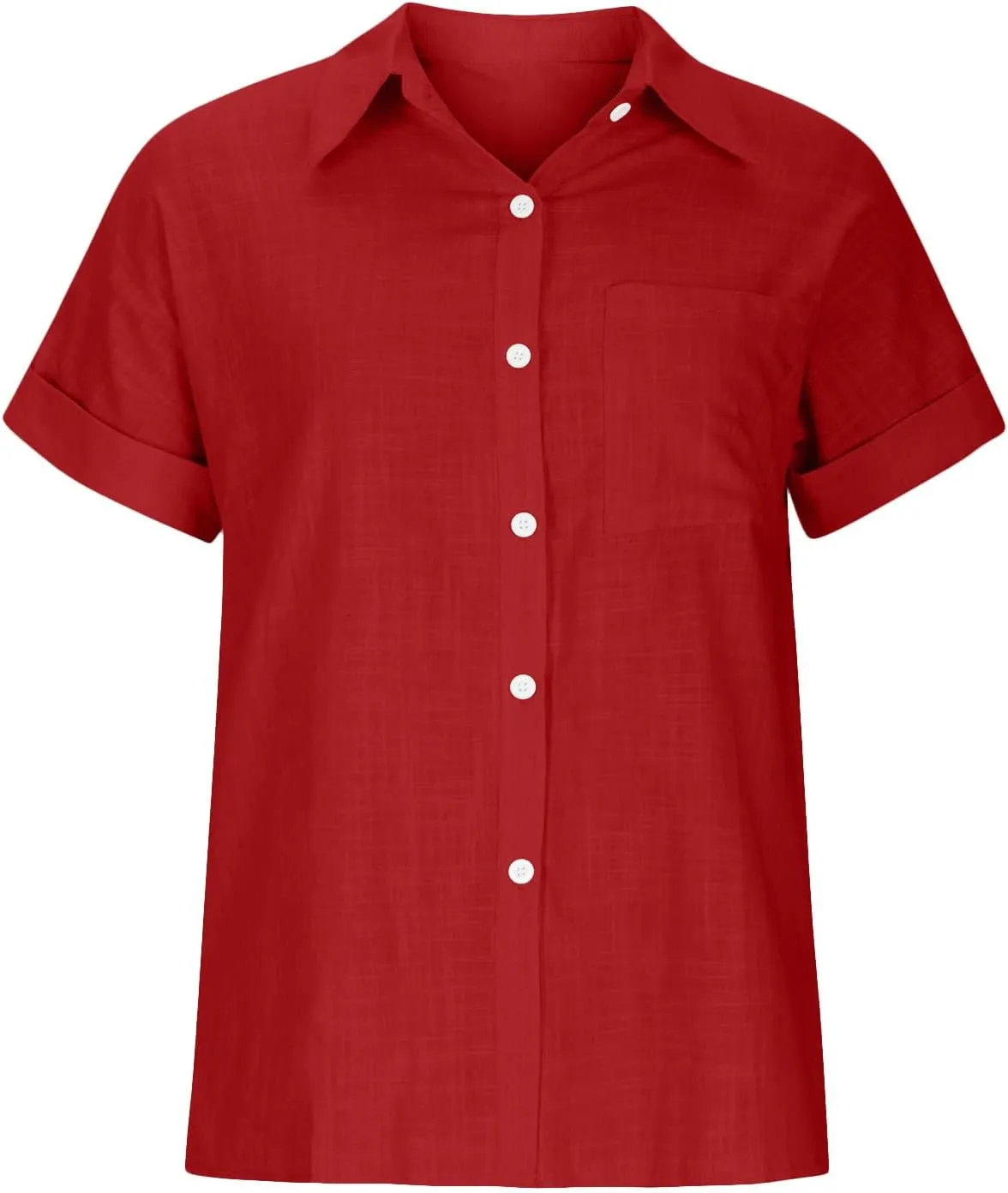 Womens Cotton Linen Tops Dressy Casual Loose Short Sleeve Button Down Shirts Business Work Office Tshirt Blouses