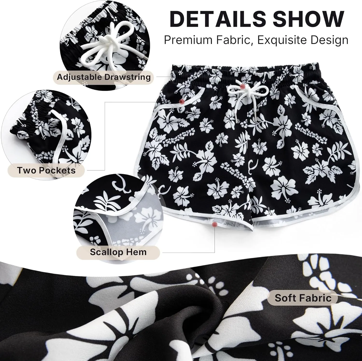 Women's Drawstring Board Shorts Floral Beach Swimming Shorts Summer Sports Swim Trunks Swimsuit Bottoms with Pockets