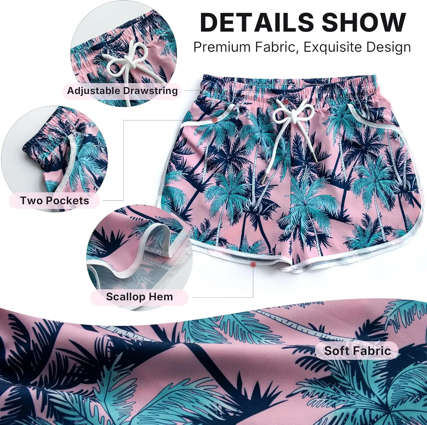 Women's Drawstring Board Shorts Floral Beach Swimming Shorts Summer Sports Swim Trunks Swimsuit Bottoms with Pockets