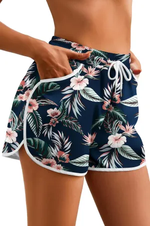 Women's Drawstring Board Shorts Floral Beach Swimming Shorts Summer Sports Swim Trunks Swimsuit Bottoms with Pockets
