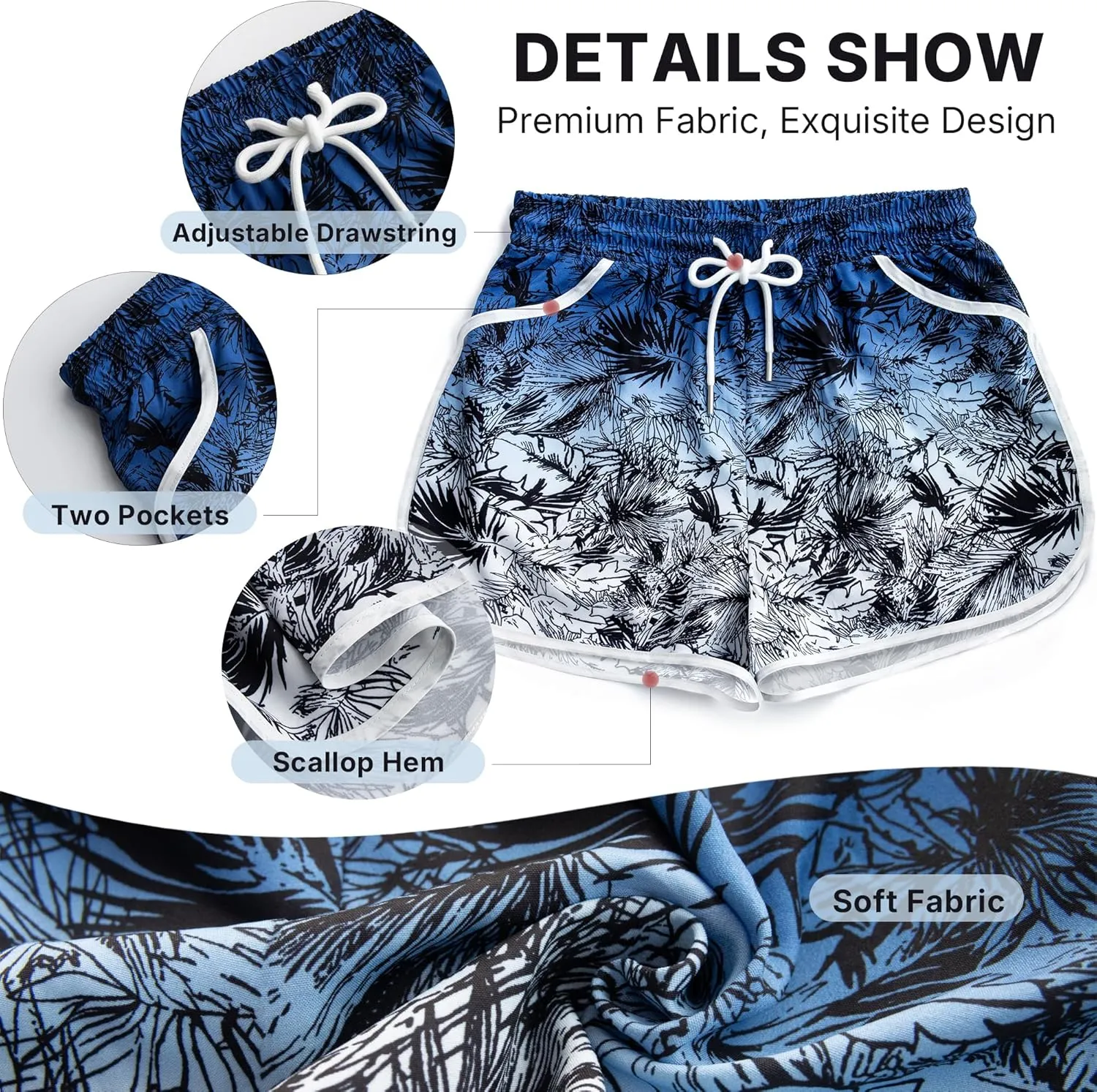 Women's Drawstring Board Shorts Floral Beach Swimming Shorts Summer Sports Swim Trunks Swimsuit Bottoms with Pockets