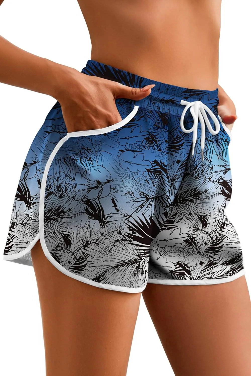 Women's Drawstring Board Shorts Floral Beach Swimming Shorts Summer Sports Swim Trunks Swimsuit Bottoms with Pockets