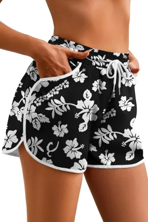Women's Drawstring Board Shorts Floral Beach Swimming Shorts Summer Sports Swim Trunks Swimsuit Bottoms with Pockets