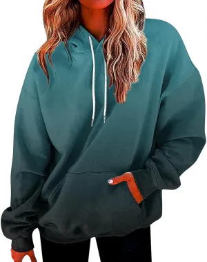 Womens Gradient Print Oversized Sweatshirt Drawstring Pullover with Pocket Trendy Sweater Tops Fashion Clothes 1