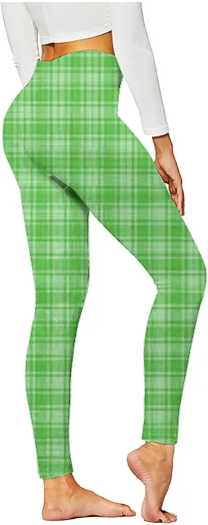 Womens Gym Leggings Ladies High Waist Plaid Leggings Workout Yoga Pants Compression Tights Casual Breathable Stretchy Pants