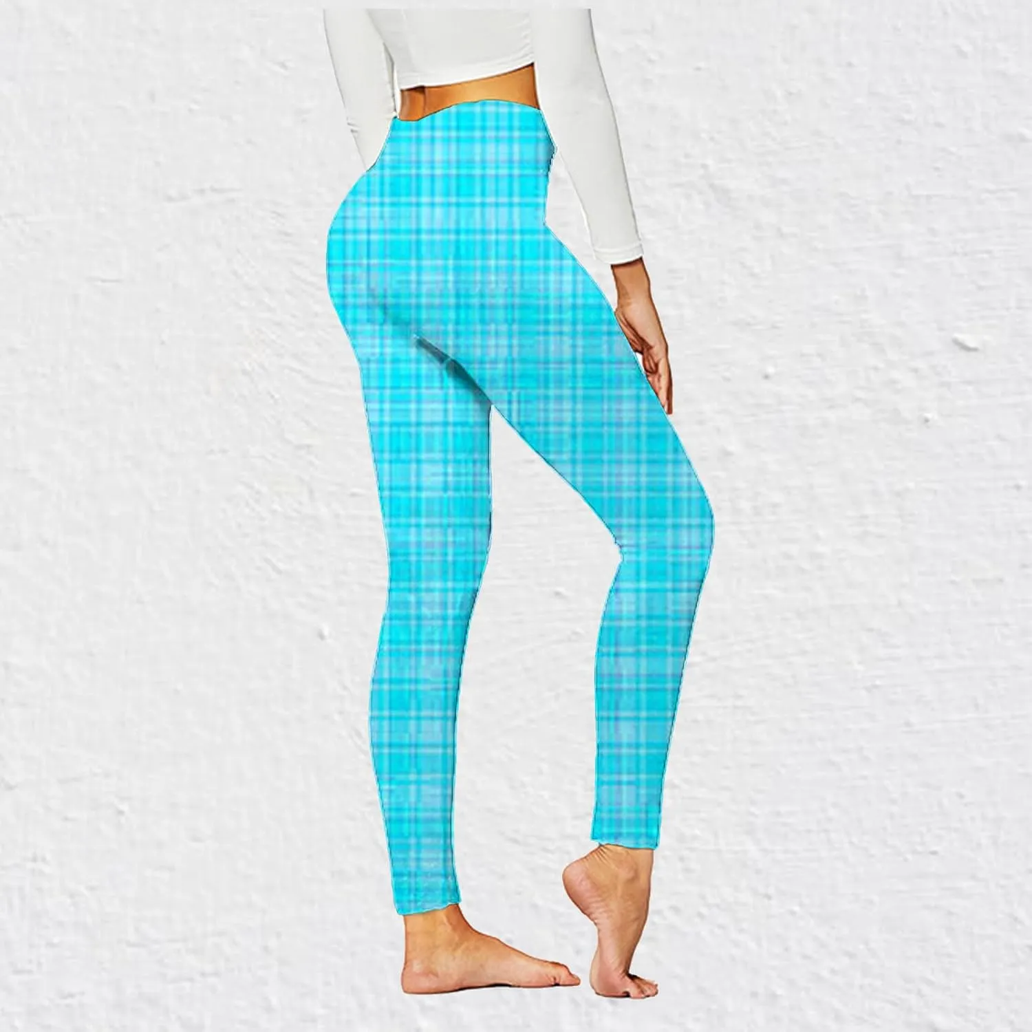 Womens Gym Leggings Ladies High Waist Plaid Leggings Workout Yoga Pants Compression Tights Casual Breathable Stretchy Pants