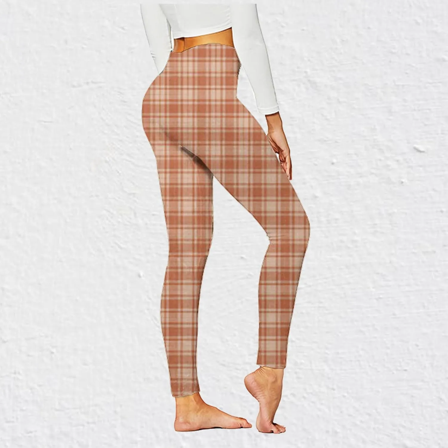 Womens Gym Leggings Ladies High Waist Plaid Leggings Workout Yoga Pants Compression Tights Casual Breathable Stretchy Pants