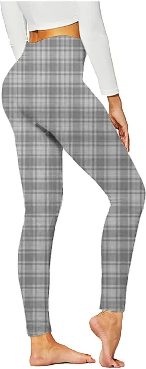 Womens Gym Leggings Ladies High Waist Plaid Leggings Workout Yoga Pants Compression Tights Casual Breathable Stretchy Pants