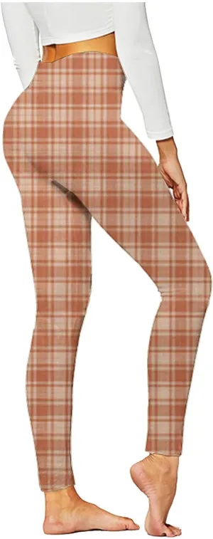 Womens Gym Leggings Ladies High Waist Plaid Leggings Workout Yoga Pants Compression Tights Casual Breathable Stretchy Pants