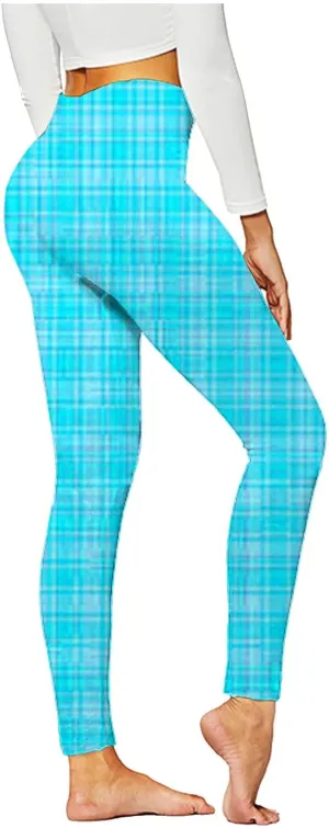 Womens Gym Leggings Ladies High Waist Plaid Leggings Workout Yoga Pants Compression Tights Casual Breathable Stretchy Pants