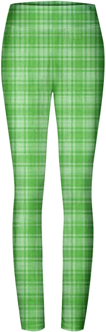 Womens Gym Leggings Ladies High Waist Plaid Leggings Workout Yoga Pants Compression Tights Casual Breathable Stretchy Pants
