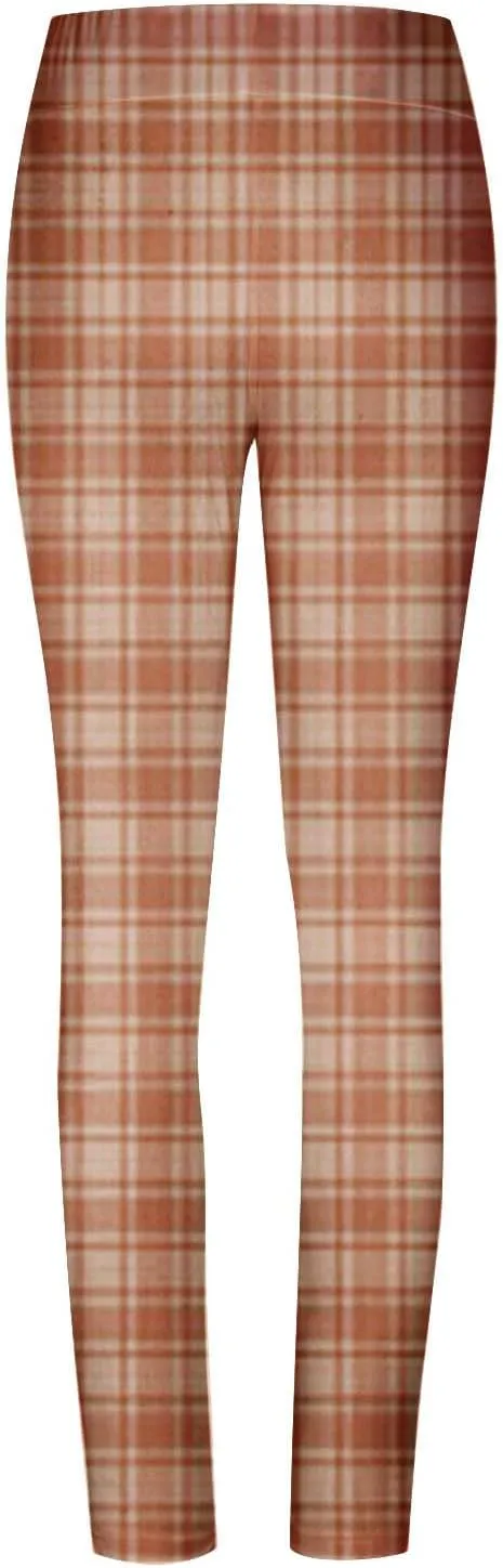 Womens Gym Leggings Ladies High Waist Plaid Leggings Workout Yoga Pants Compression Tights Casual Breathable Stretchy Pants