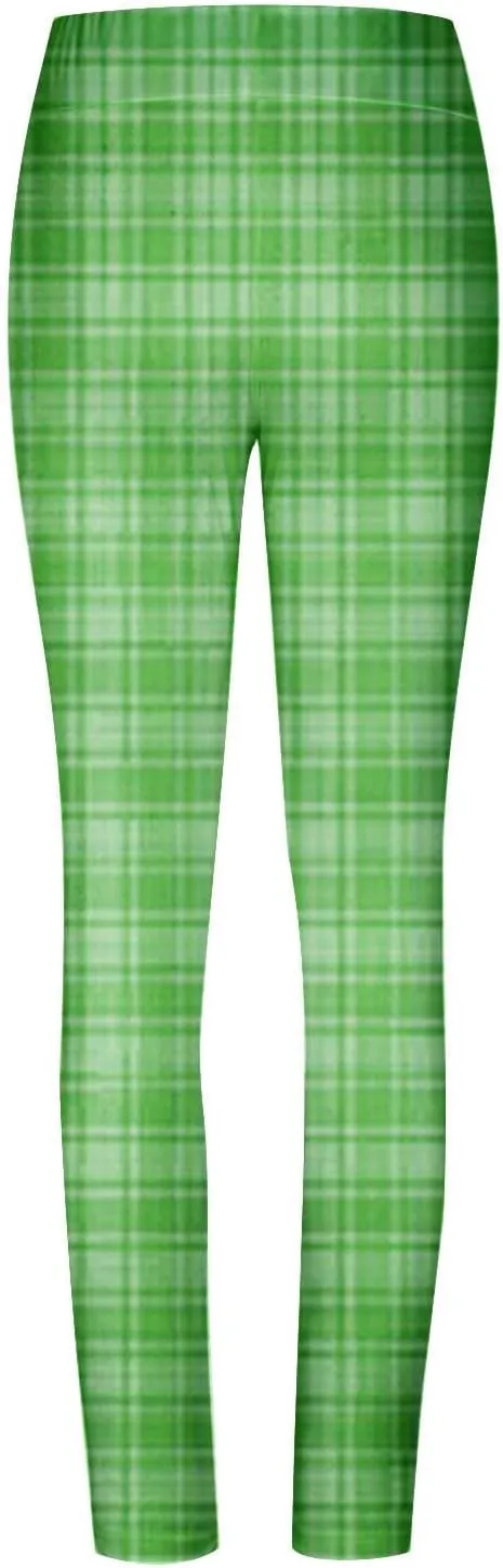 Womens Gym Leggings Ladies High Waist Plaid Leggings Workout Yoga Pants Compression Tights Casual Breathable Stretchy Pants