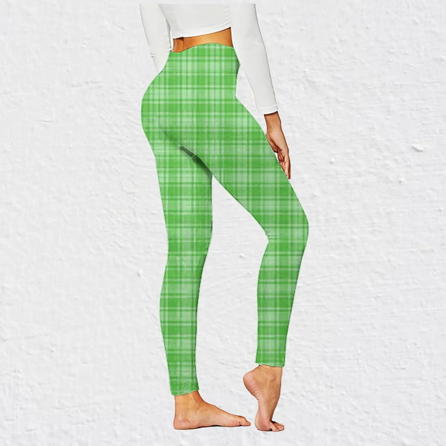 Womens Gym Leggings Ladies High Waist Plaid Leggings Workout Yoga Pants Compression Tights Casual Breathable Stretchy Pants