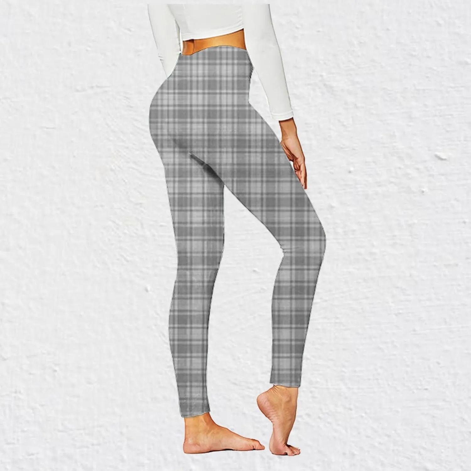 Womens Gym Leggings Ladies High Waist Plaid Leggings Workout Yoga Pants Compression Tights Casual Breathable Stretchy Pants