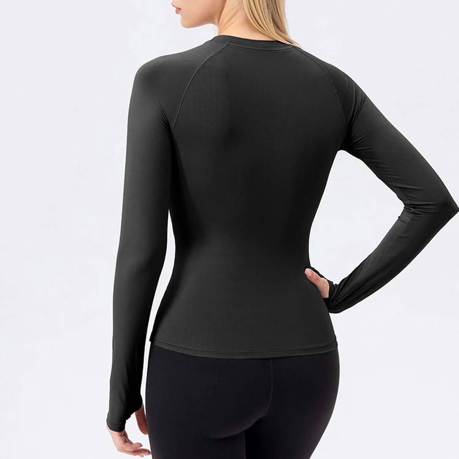 Womens Gym Tops Long Sleeve Sports T-Shirt Fitness Workout Yoga Tops Body Contour with Thumb Hole Athletic Quick Dry