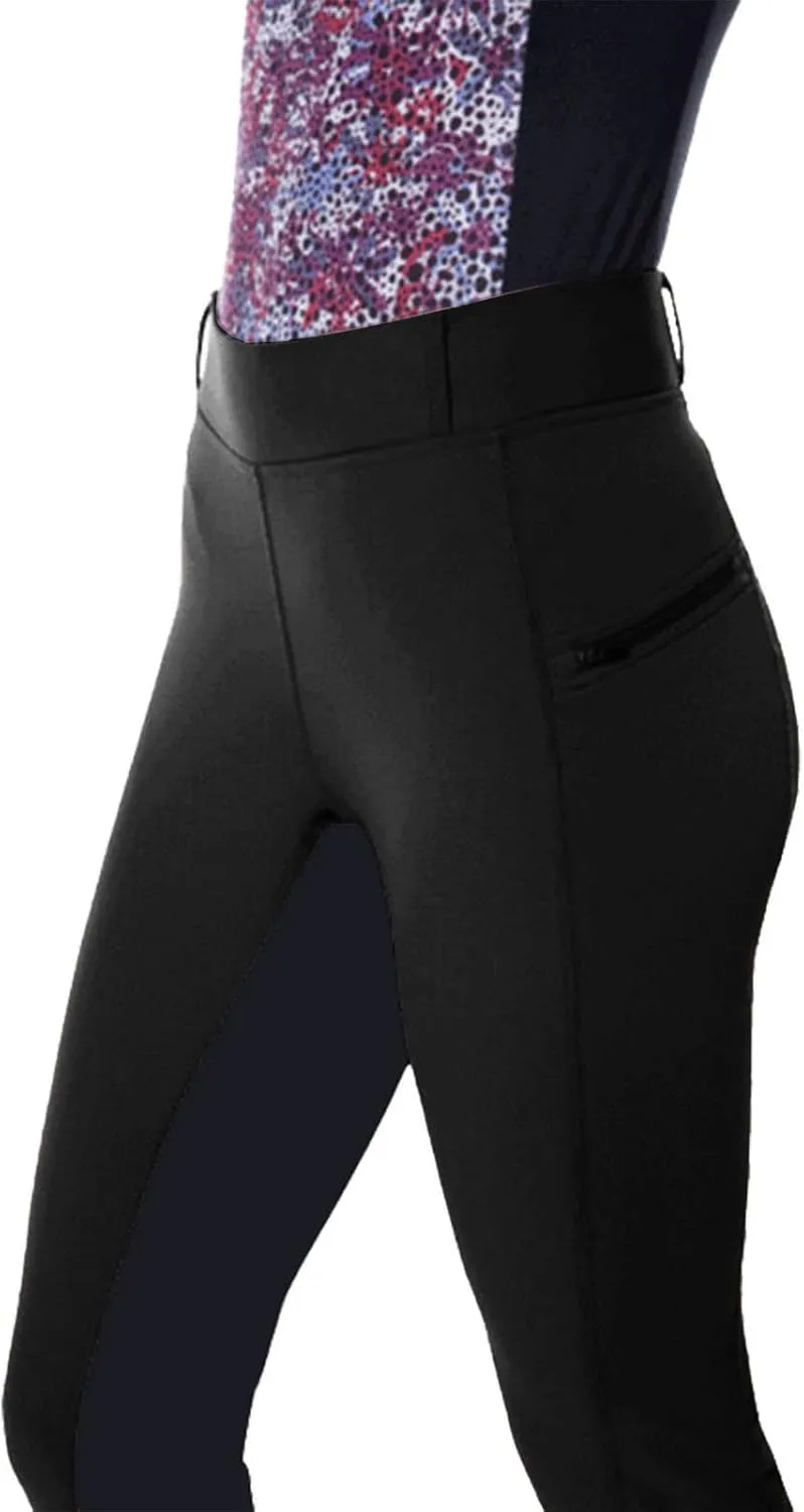 Women's Horse Riding Pants with Zipper Pockets Knee-Patch Schooling Tights Equestrian Breeches Gym Leggings
