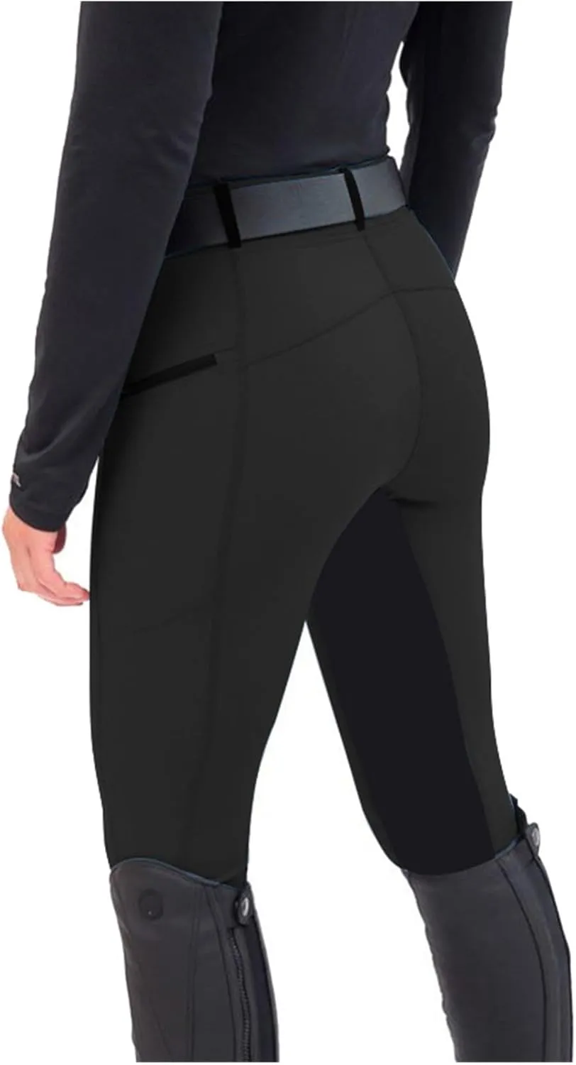 Women's Horse Riding Pants with Zipper Pockets Knee-Patch Schooling Tights Equestrian Breeches Gym Leggings