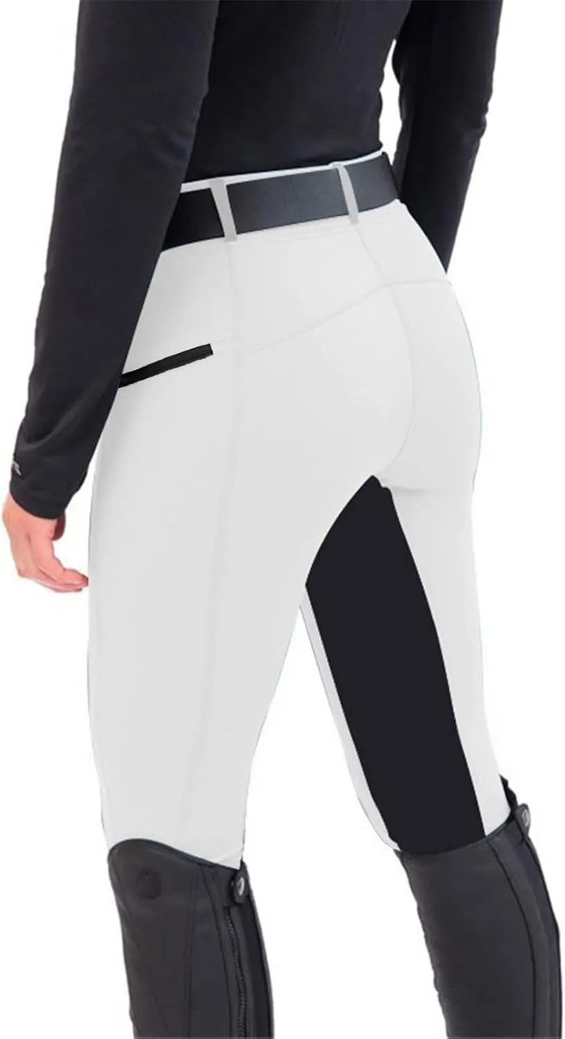 Women's Horse Riding Pants with Zipper Pockets Knee-Patch Schooling Tights Equestrian Breeches Gym Leggings