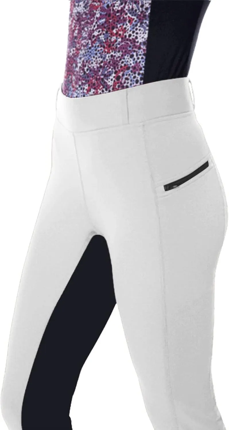Women's Horse Riding Pants with Zipper Pockets Knee-Patch Schooling Tights Equestrian Breeches Gym Leggings