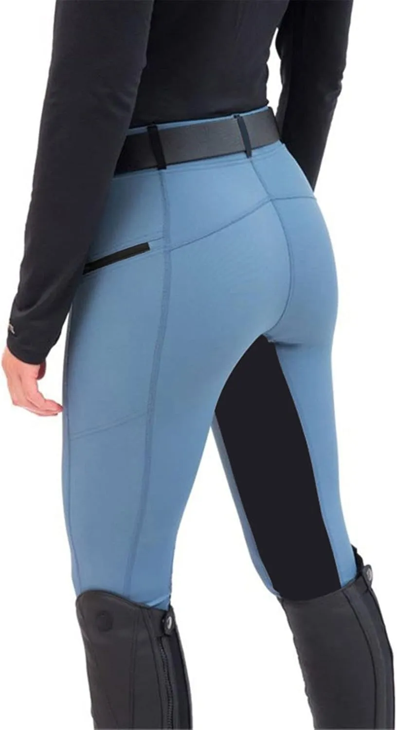 Women's Horse Riding Pants with Zipper Pockets Knee-Patch Schooling Tights Equestrian Breeches Gym Leggings