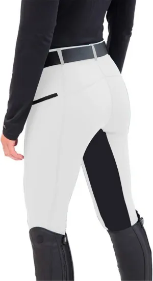 Women's Horse Riding Pants with Zipper Pockets Knee-Patch Schooling Tights Equestrian Breeches Gym Leggings