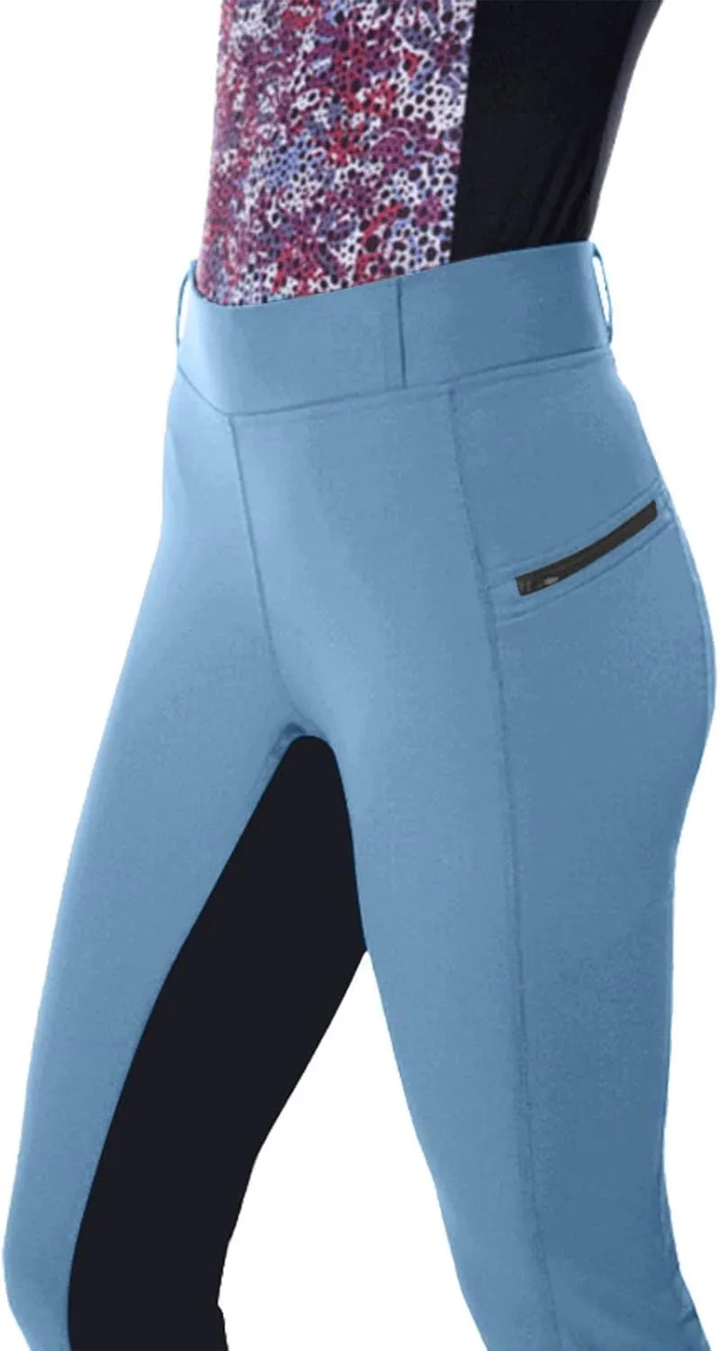 Women's Horse Riding Pants with Zipper Pockets Knee-Patch Schooling Tights Equestrian Breeches Gym Leggings