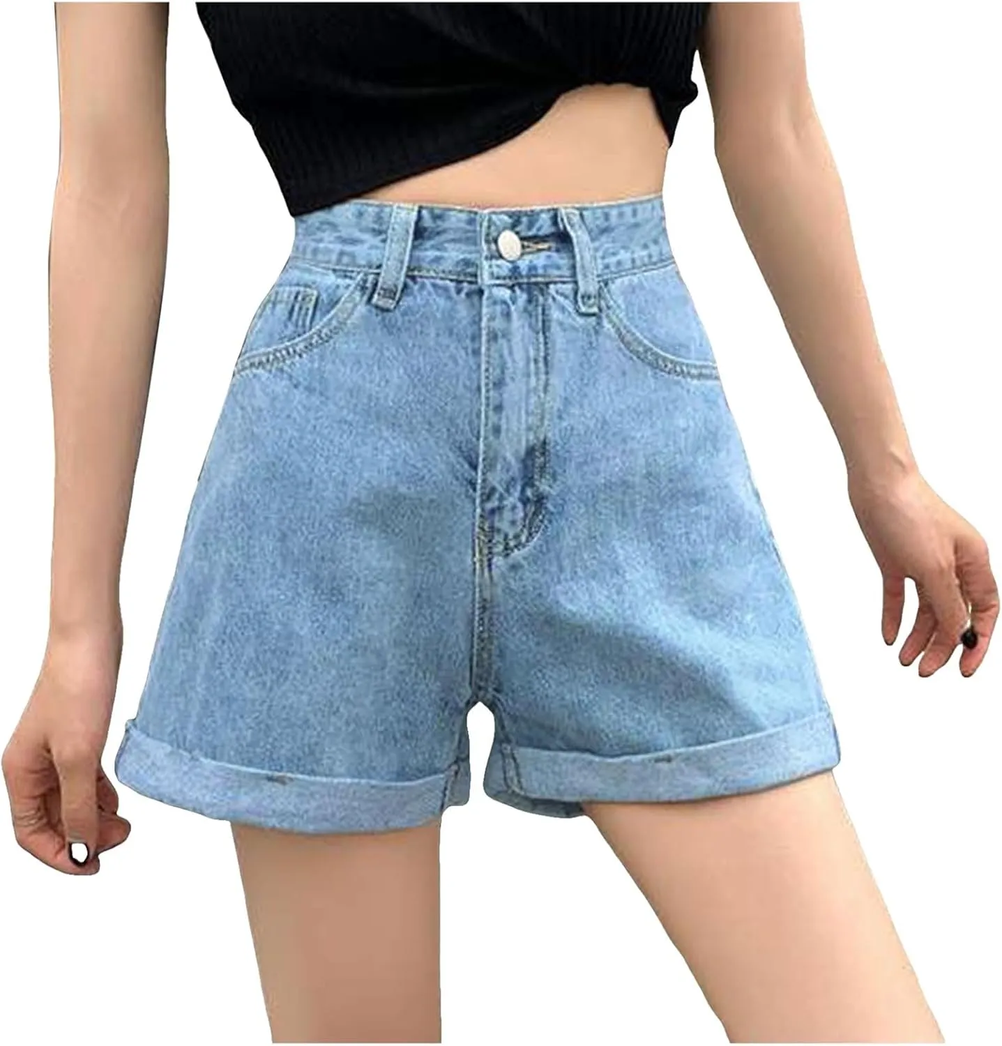 Womens Jean Shorts High Waisted Trendy Summer Wide Leg Stretchy Baggy Folded Hem Y2k Girls Denim Shorts Hot Shorts