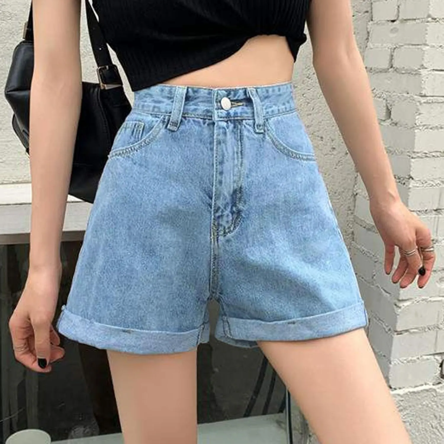 Womens Jean Shorts High Waisted Trendy Summer Wide Leg Stretchy Baggy Folded Hem Y2k Girls Denim Shorts Hot Shorts