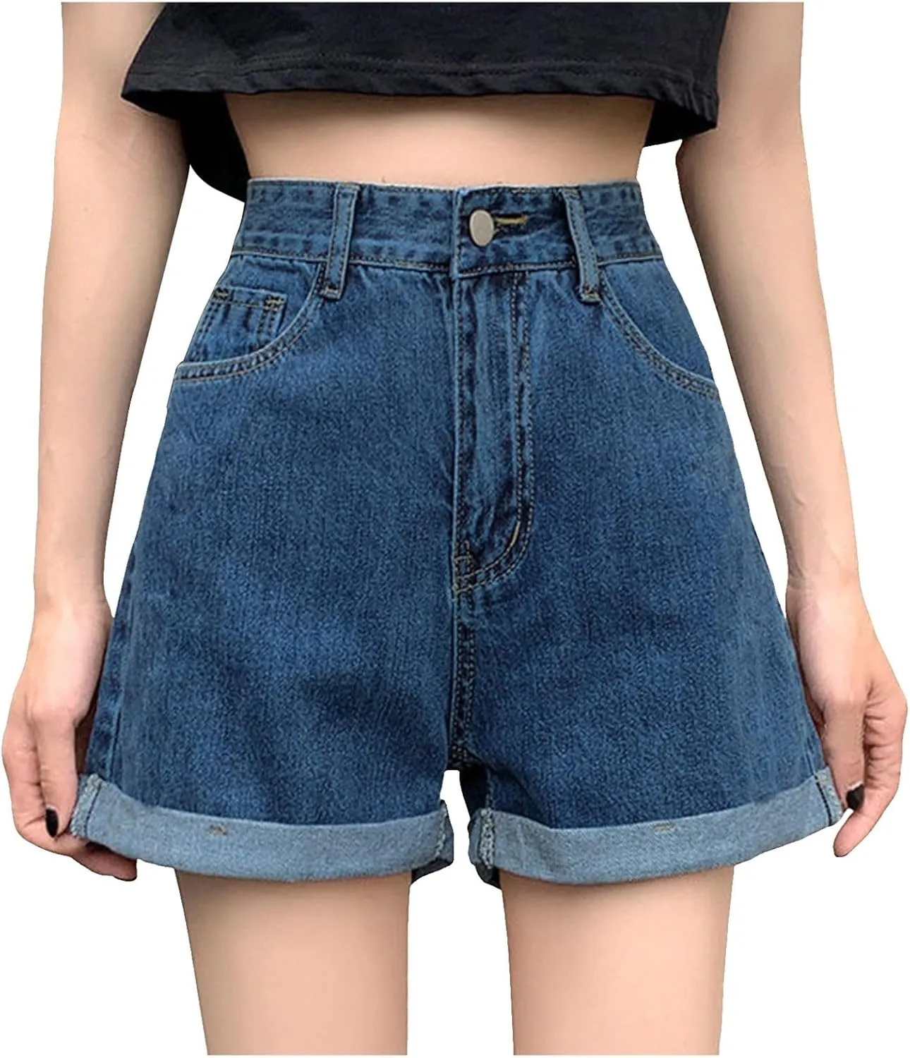 Womens Jean Shorts High Waisted Trendy Summer Wide Leg Stretchy Baggy Folded Hem Y2k Girls Denim Shorts Hot Shorts