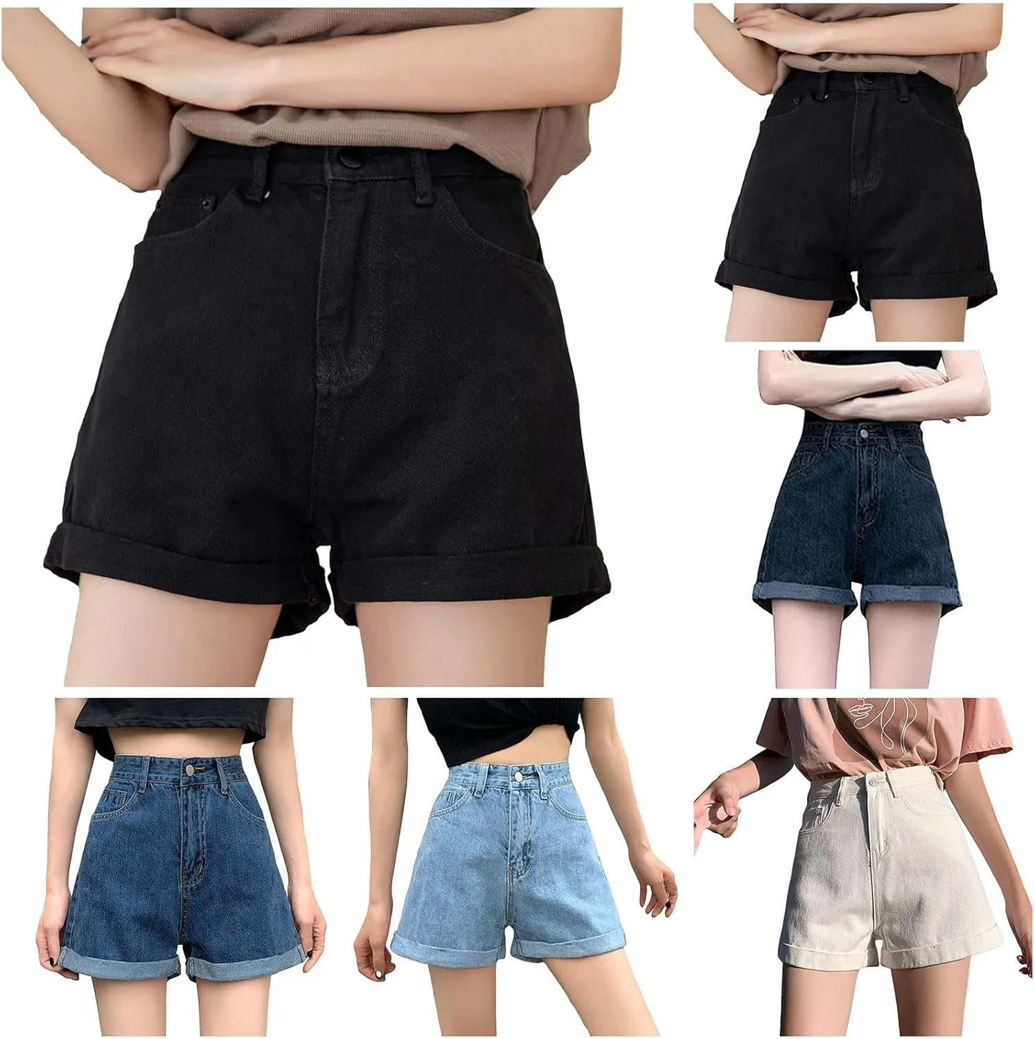 Womens Jean Shorts High Waisted Trendy Summer Wide Leg Stretchy Baggy Folded Hem Y2k Girls Denim Shorts Hot Shorts