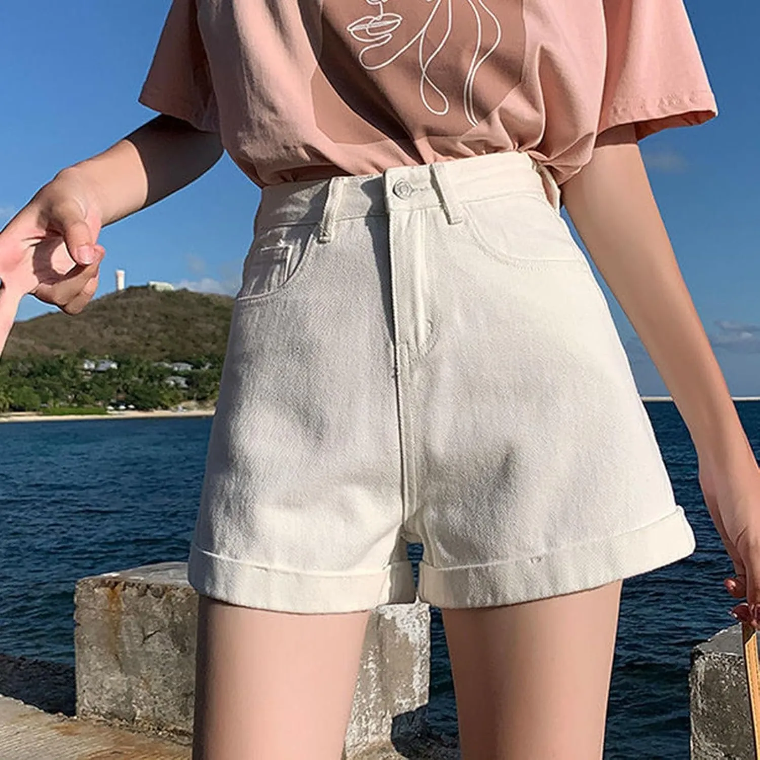 Womens Jean Shorts High Waisted Trendy Summer Wide Leg Stretchy Baggy Folded Hem Y2k Girls Denim Shorts Hot Shorts