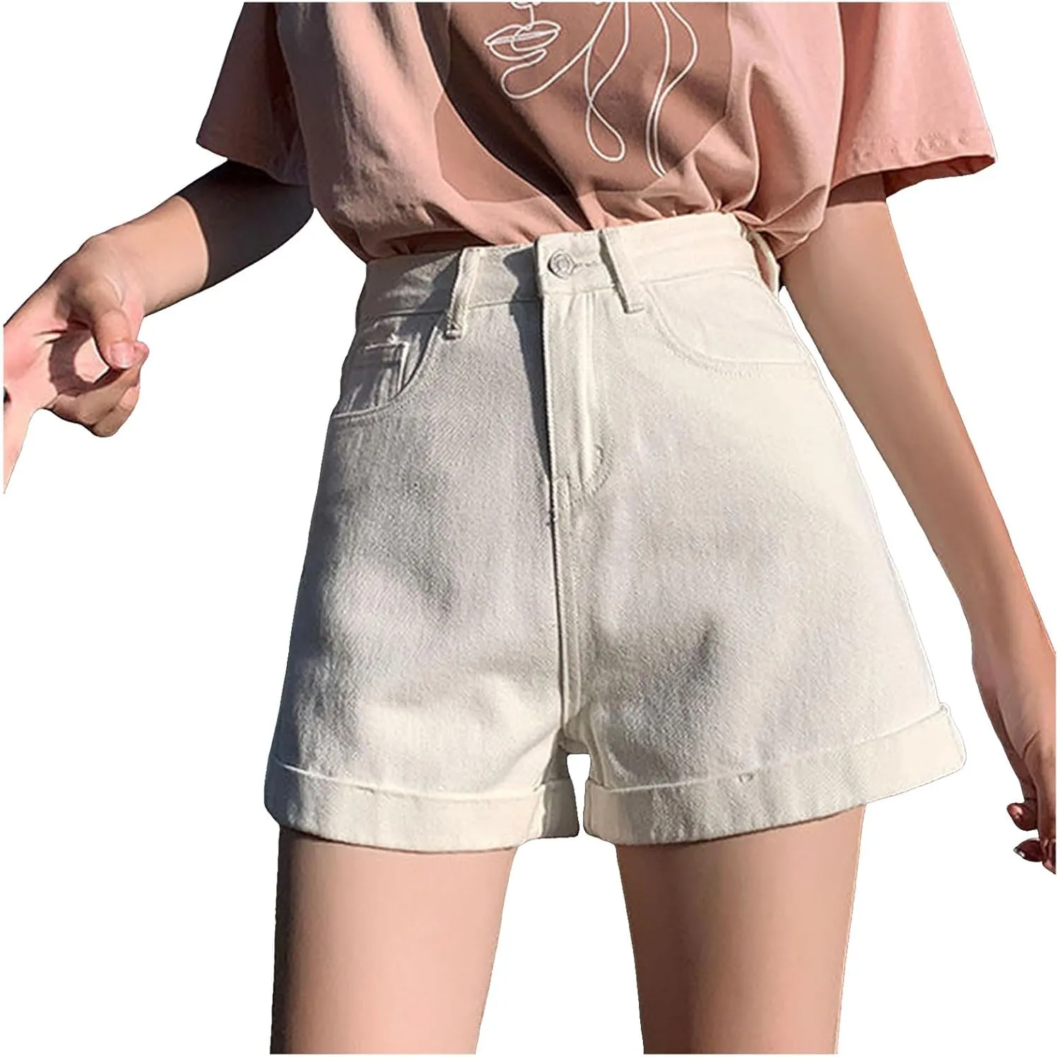 Womens Jean Shorts High Waisted Trendy Summer Wide Leg Stretchy Baggy Folded Hem Y2k Girls Denim Shorts Hot Shorts