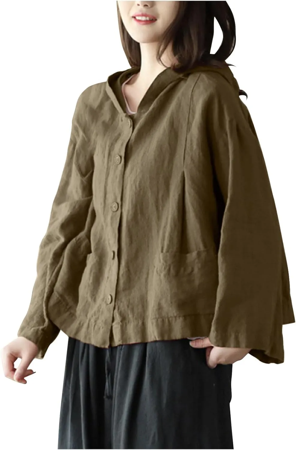 Women's Linen Sun Protection Hoodie Jacket Lightweight Long Sleeve Shirt Oversized Loose Breathable Hooded Cover Ups