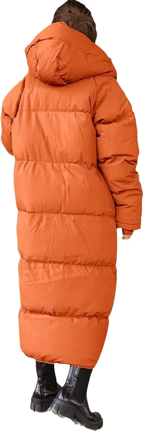 Women's Long Puffer Jacket Long Sleeve Hoodies Full Zipper Down Coats Thickened Windbreakers With Spire by