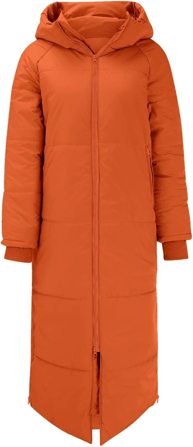 Women's Long Puffer Jacket Long Sleeve Hoodies Full Zipper Down Coats Thickened Windbreakers With Spire by