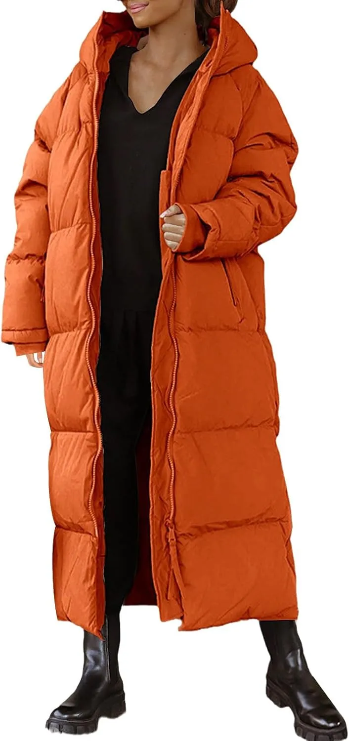 Women's Long Puffer Jacket Long Sleeve Hoodies Full Zipper Down Coats Thickened Windbreakers With Spire by