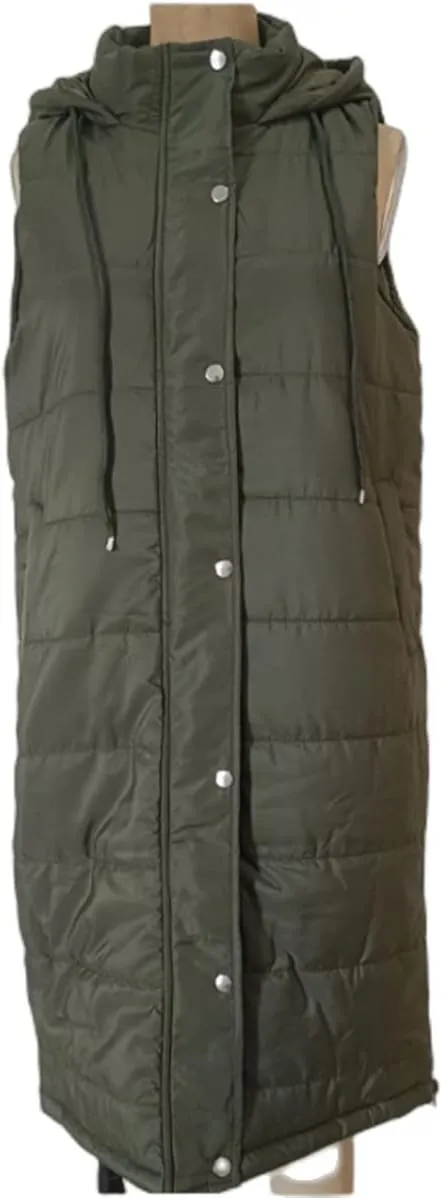 Women's Long Puffer Vest Jackets Hoodies Full Zipper Sleeveless Down Coats Thickened Warm Windbreakers with Pockets