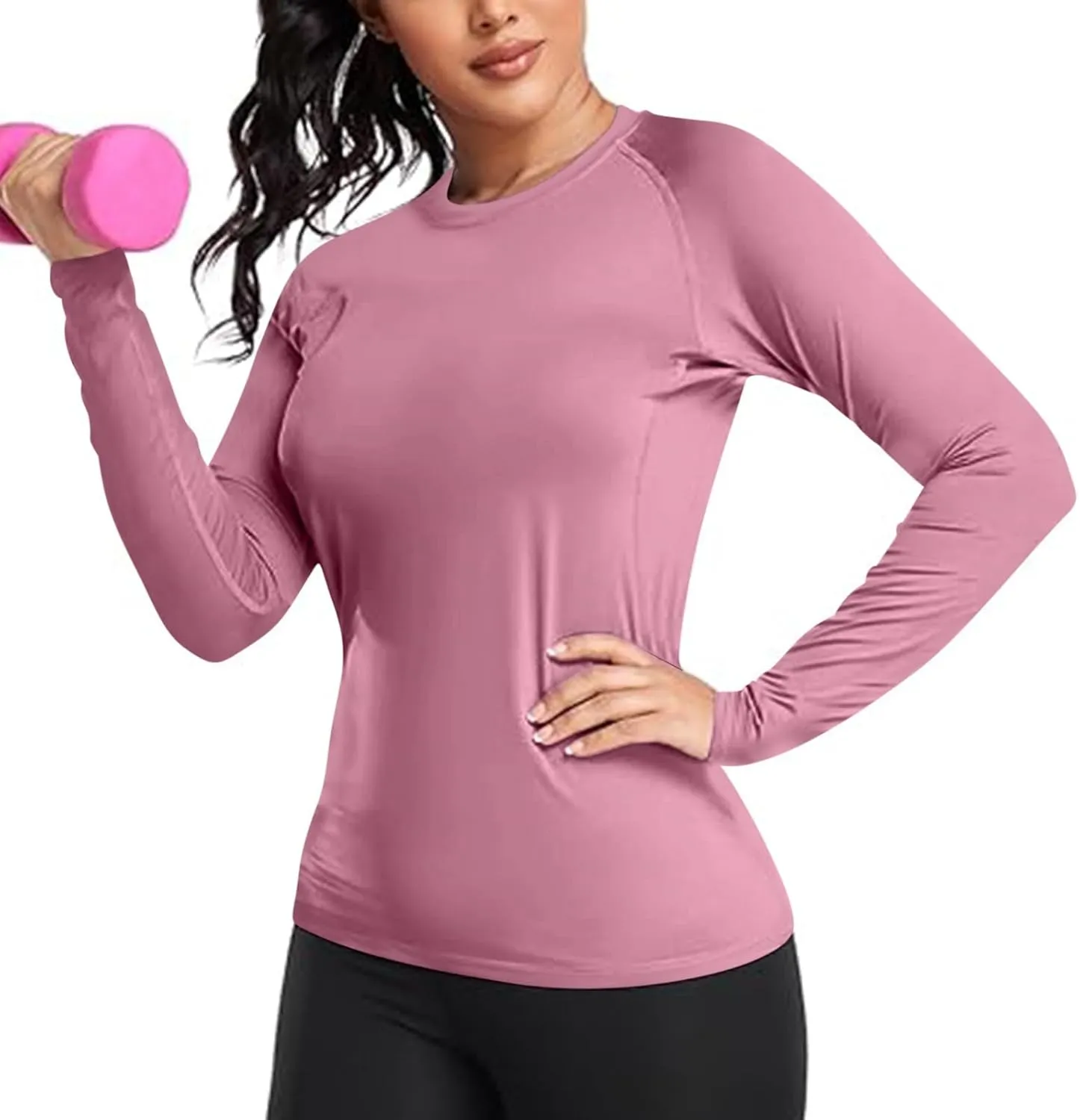 Womens Long Sleeve Shirts Basic Apparel Shirts Crewneck Tshirt Quick-Dry Workout Yoga Running Athletic Gym Tops