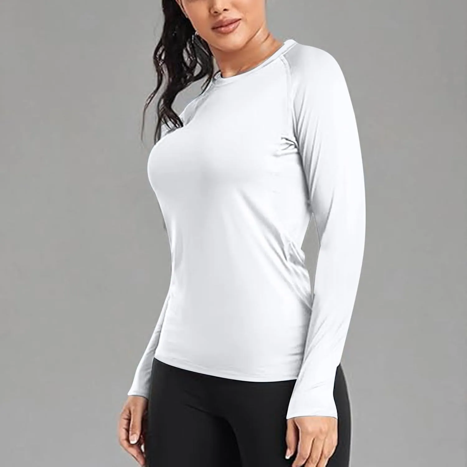Womens Long Sleeve Shirts Basic Apparel Shirts Crewneck Tshirt Quick-Dry Workout Yoga Running Athletic Gym Tops
